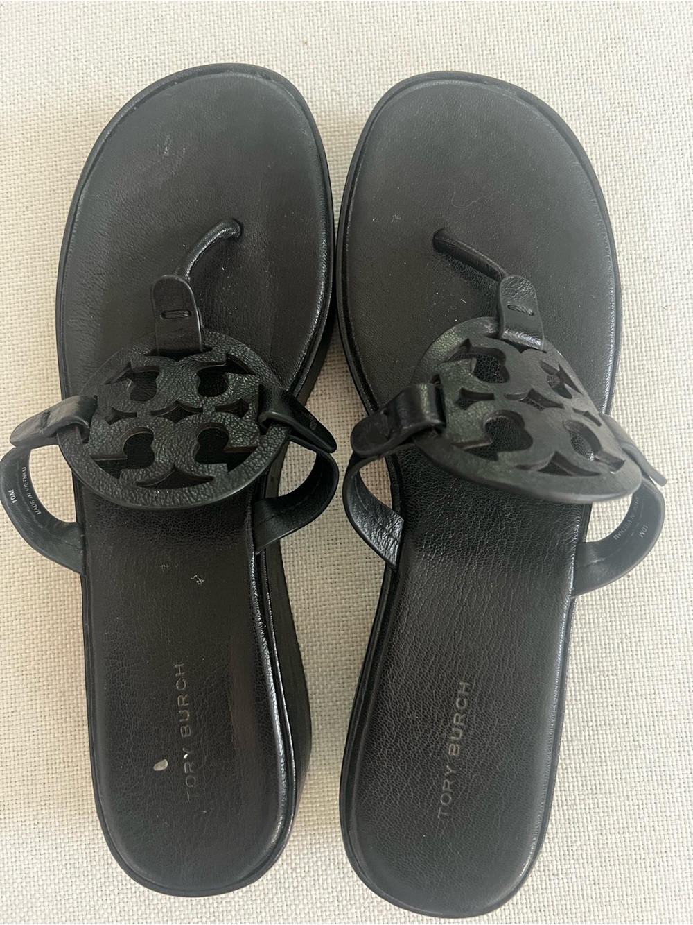 Tory Burch Black Miller Logo Leather Toe-Post Sandals
